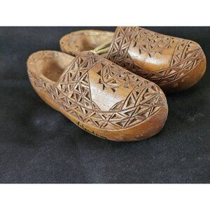 Vintage Hand-Carved Wooden Dutch Clogs • Miniature Shoes •Made in Holland-6"- 1D